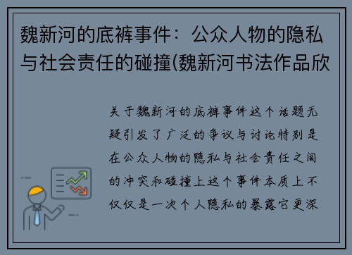 魏新河的底裤事件：公众人物的隐私与社会责任的碰撞(魏新河书法作品欣赏)